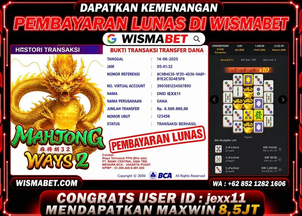 BUKTI KEMENANGAN Mahjong ways 2 Rp8,500,000- LUNAS